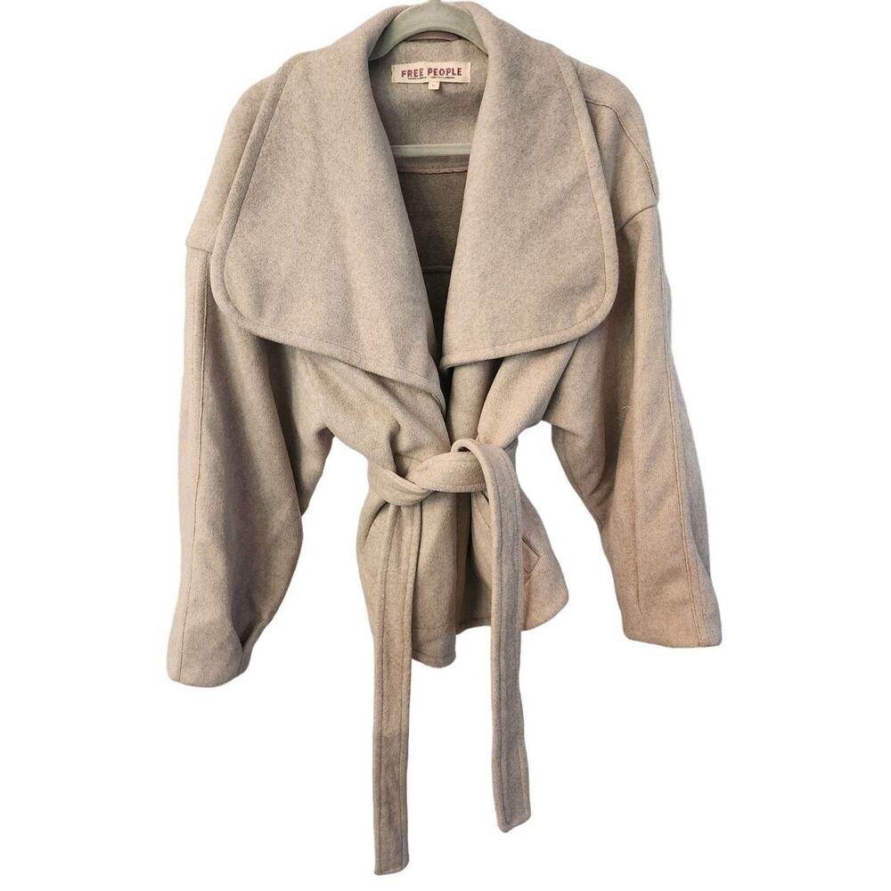 Free People Mina Belted Fleece Jacket Heathered Coffee Coat Size XL Comfy